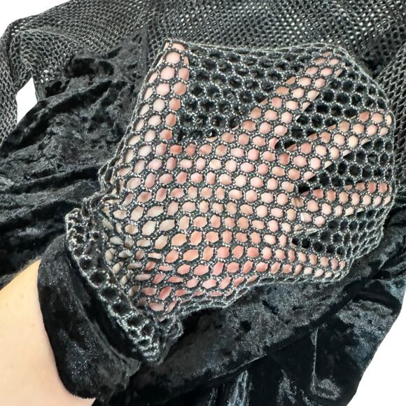 Gilded Intent Gothic Grunge Large Black Crushed Velvet fishnet Holy top - Picture 4 of 13